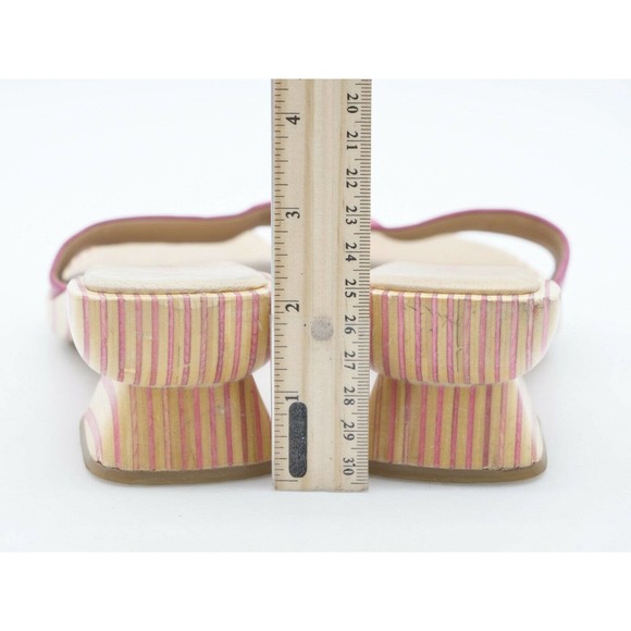 Vis A Vie Womens 9 Sandals Pink Leather Wood Slide Open Toe Slip On Summer Shoe - Picture 9 of 12